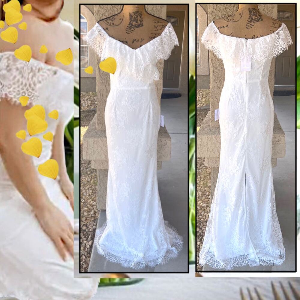 Lulus Cherished Forever White Off-the-Shoulder Lace Maxi Dress Size XS